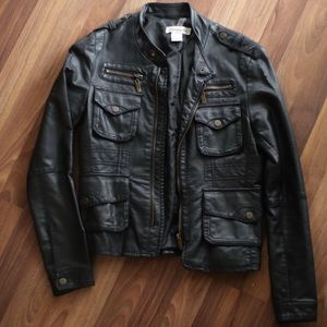 Faux Black Learher Moto Jacket Sz Med